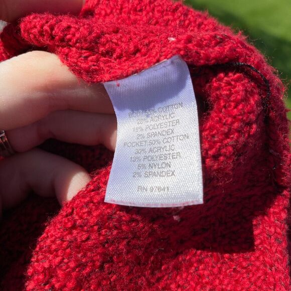 J. Jill Easy Textured Long Open Front Cardigan Heathered Red Size L Petite - Picture 4 of 5